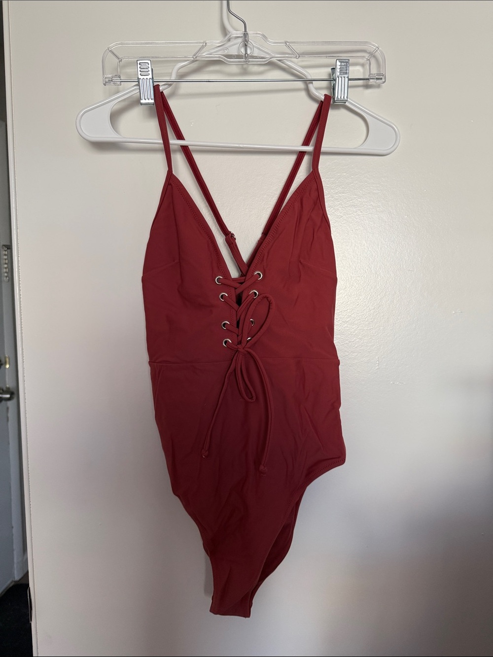 Lace-Up One-Piece Swimsuit - rust
